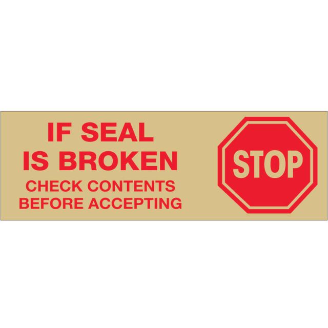 Tape Logic Stop If Seal Is Broken Preprinted Carton-Sealing Tape, 3in Core, 3in x 110 Yd., Red/Tan, Case Of 24 MPN:T905P01T