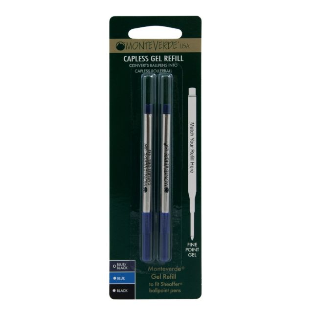 Monteverde Rollerball Refills For Sheaffer Rollerball Pens, Fine Point, 0.5 mm, Blue/Black, Pack Of 25 Refills S224BB