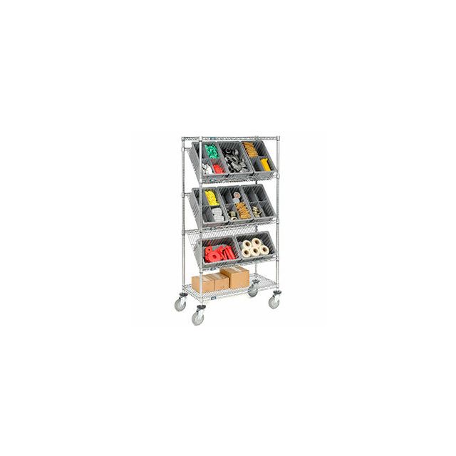 GoVets™ Easy Access Slant Shelf Chrome Wire Cart 8 Gray Grid Containers 36Lx18Wx63H 422GY493