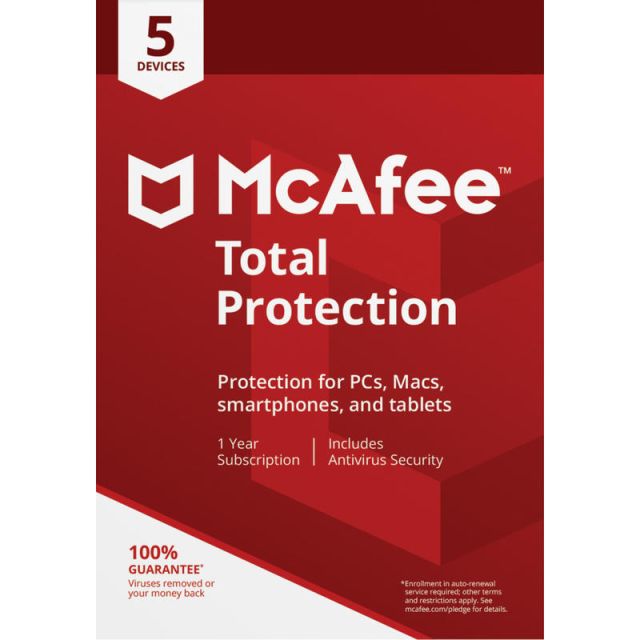 McAfee Total Protection Antivirus Internet Security Software, For 5 Devices, 1-Year Subscription, Product Key