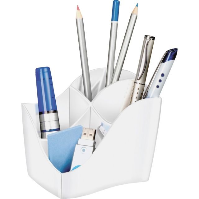 CEP Ellypse 4-Compartment Pencil Cup, 3-15/16inH x 3-1/2inW x 4-5/8inD, White (Min Order Qty 6) MPN:1003400021