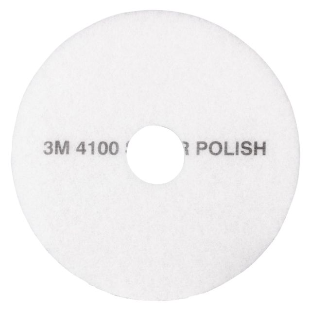 3M 4100 Super Polishing Floor Pads, 14in Diameter, White, Case Of 5