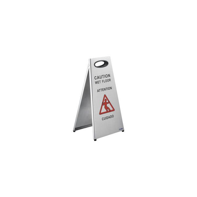 GoVets™ Stainless Steel Floor Sign 2 Sided Multi-Lingual - Caution 436641