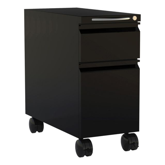 Safco Mini 22inD Vertical 2-Drawer Mobile Pedestal File Cabinet, Metal, Black