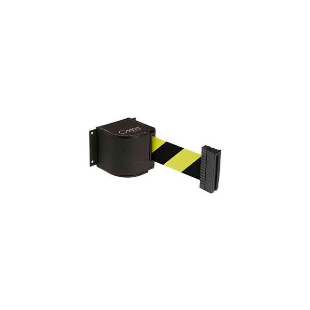 Lavi Industries Wall Mount Retractable Belt Barrier, Black Wrinkle Case W/18' Black/Yellow Belt