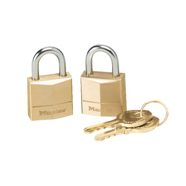 Master Lock Three-Pin Brass Tumbler Locks - 0.16in Shackle Diameter - Brass - 2 / Pack (Min Order Qty 4) 120T