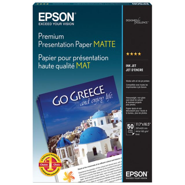 Epson Premium Presentation Paper, A3 Size, 44 Lb, White, Pack Of 50 Sheets (Min Order Qty 2) MPN:S041260