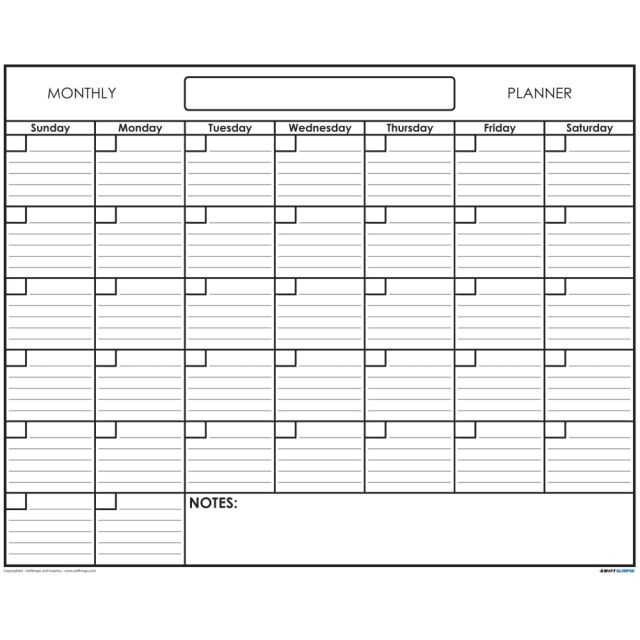 SwiftGlimpse Monthly Wall Planner, 36? x 48?, Black/White, Undated