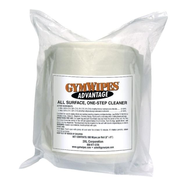2XL GymWipes Advantage All Surface One-Step Cleaner Refills, 8in x 9in, 600 Wipes Per Roll, Carton Of 4 MPN:L36CT