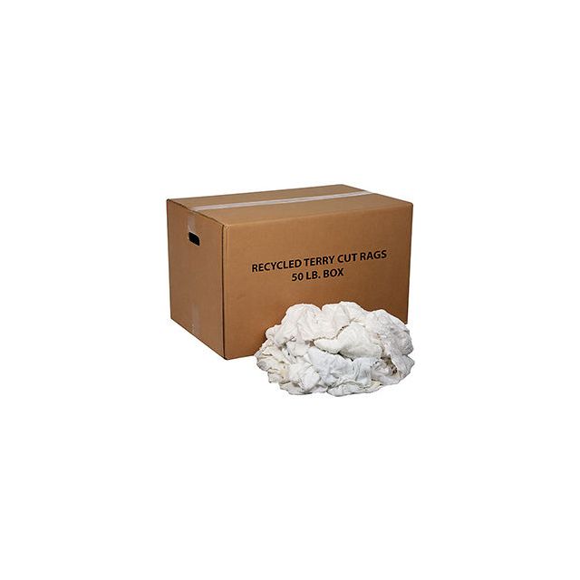 GoVets™ Premium Recycled White Cotton Terry Cut Rags 50 Lb. Box 220670