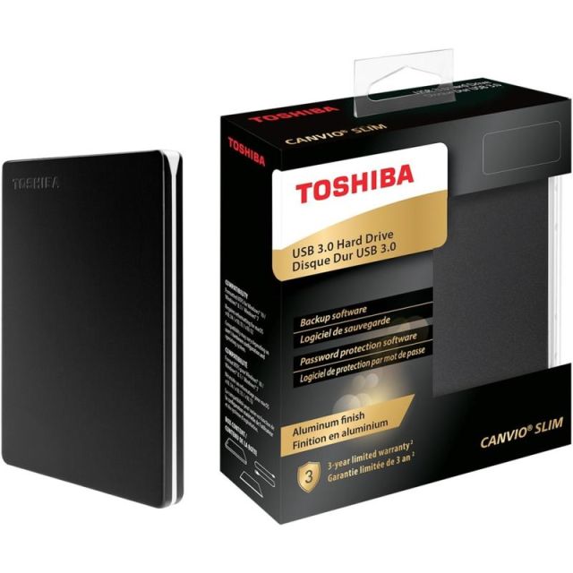 Toshiba Canvio Slim - Hard drive - 1 TB - external (portable) - USB 3.0 - black MPN:HDTD310XK3DA
