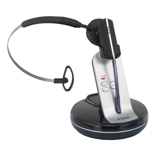 VTech VH6210 Convertible DECT Office Wireless Headset For Business Desktop Phones, Black/Silver