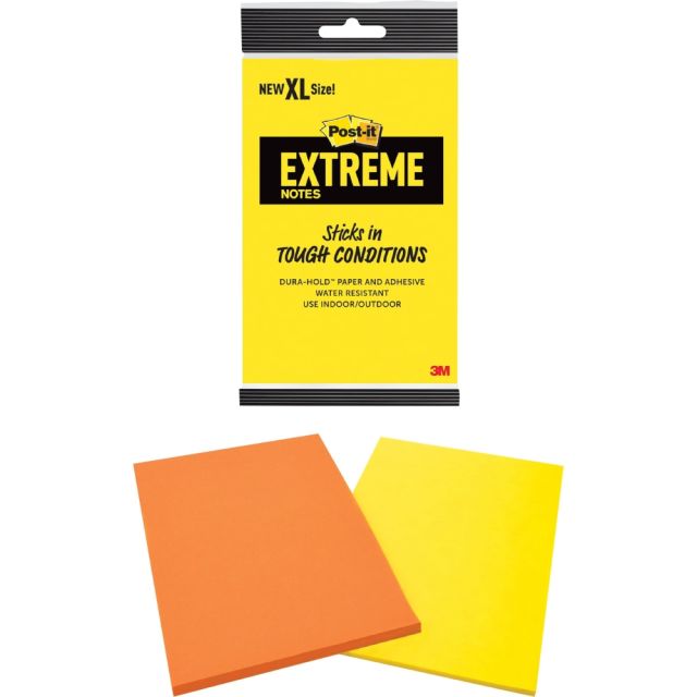 Post-it Extreme Notes - 4.50in x 6.75in - Rectangle - 25 Sheets per Pad - Orange, Yellow - Water Resistant, Adhesive - 2 / Pack (Min Order Qty 6) MPN:XT4562MX