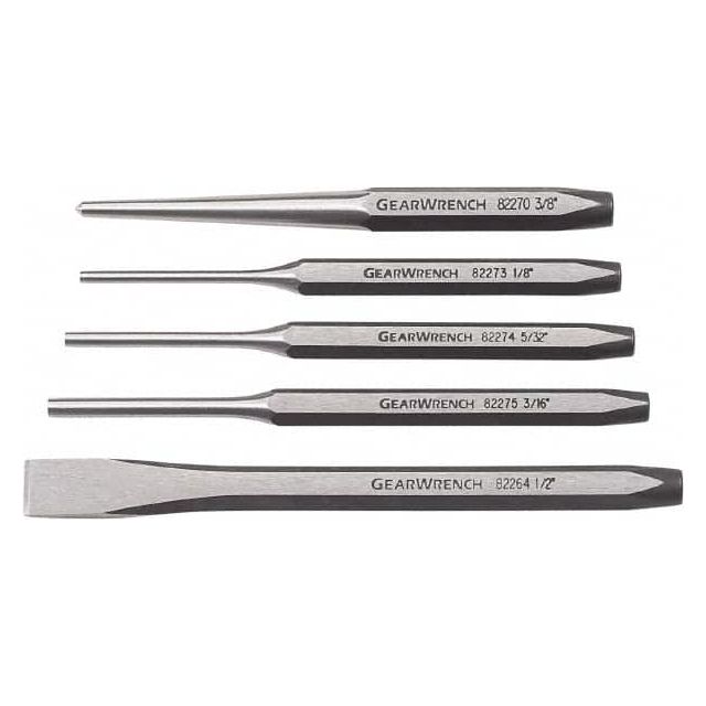 5 Piece Cold Chisel, Center & Pin Punch Set