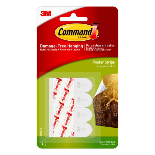 Command Poster Strips, 12-Command Strips, Damage-Free, White (Min Order Qty 26) MPN:17024