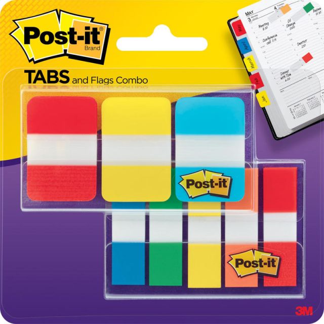 Post-it Tabs and Flags Combo Pack - Red, Yellow, Blue, Green, Orange - Sticky, Adhesive - 136 / Pack (Min Order Qty 10) MPN:686COMBO1