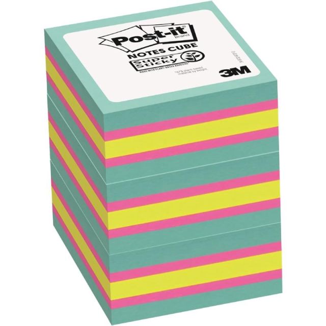 Post-it Super Sticky Notes Cube - 3in x 3in - Square - Aqua Splash, Sunnyside, Power Pink - 3 / Pack (Min Order Qty 3) MPN:2027SSAFG3PK