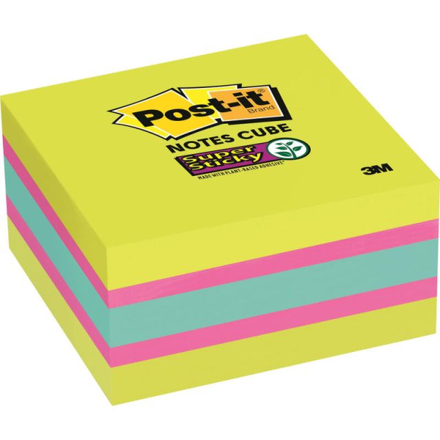 Post-it Super Sticky Notes Cube - 3in x 3in - Square - 360 Sheets per Pad - Guava, Acid Lime, Aqua Splash - Paper - Sticky, Recyclable - 1 / Pack (Min Order Qty 7) MPN:2027SSGFA