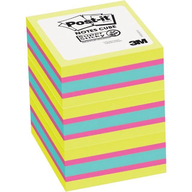 Post-it Super Sticky Notes Cube - 3in x 3in - Acid Lime, Guava, Aqua Splash - 3 / Pack (Min Order Qty 2) MPN:2027SSGFA3PK
