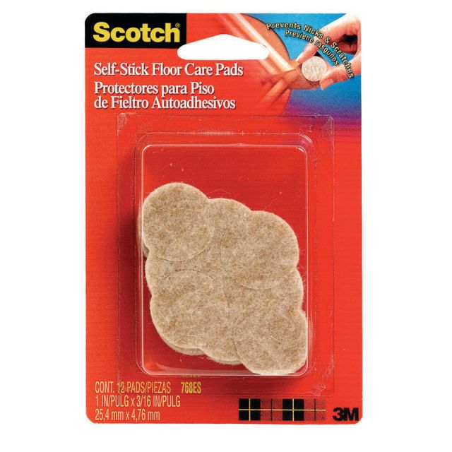 Scotch Self-Stick Floor Care Pads, 1in Round, Pack Of 12 (Min Order Qty 17) MPN:768ES