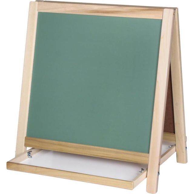 Flipside Chalkboard/Magnetic Board Table Easel, 18 1/2in x 18 1/2in, Wood Frame With Pine Finish MPN:17306