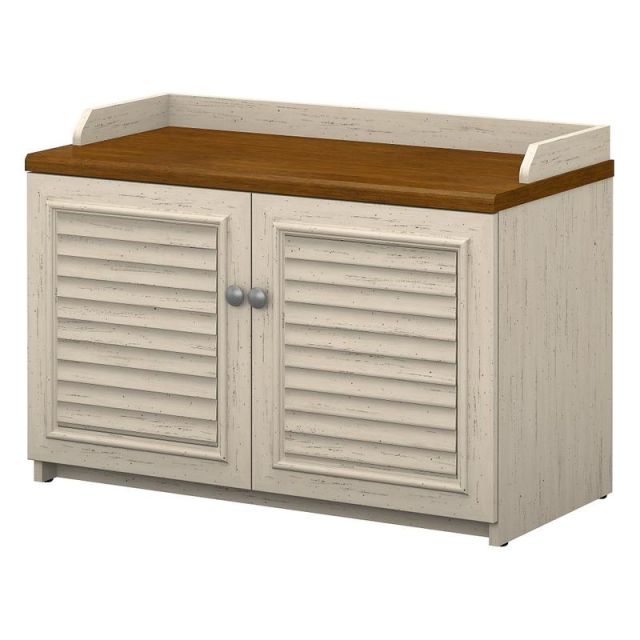 Bush Furniture Fairview Shoe Storage Bench, Antique White/Tea Maple, Standard Delivery WC53250-03