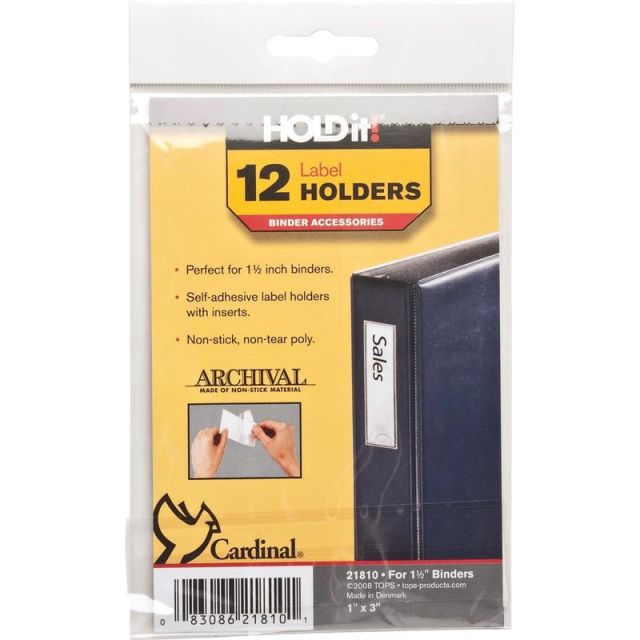 Cardinal HOLDit! Label Holders, 1in x 3in, Pack Of 12 (Min Order Qty 6) MPN:21810