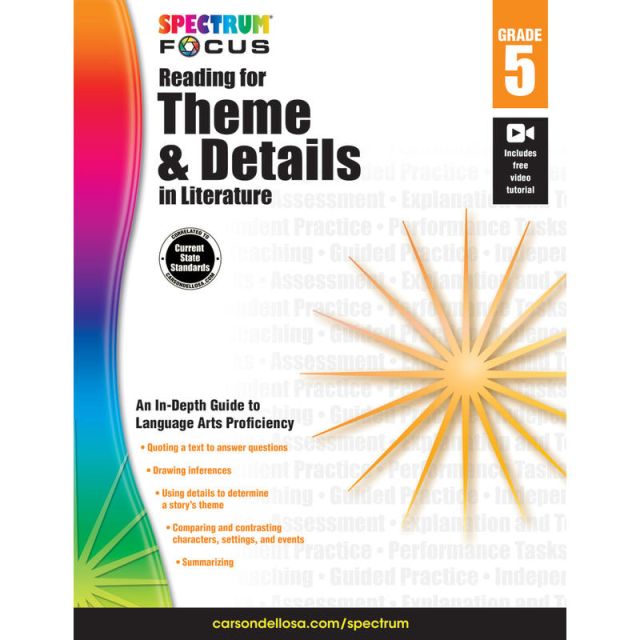 Spectrum Reading For Theme And Details In Literature Workbook, Grade 5 (Min Order Qty 11) MPN:704910