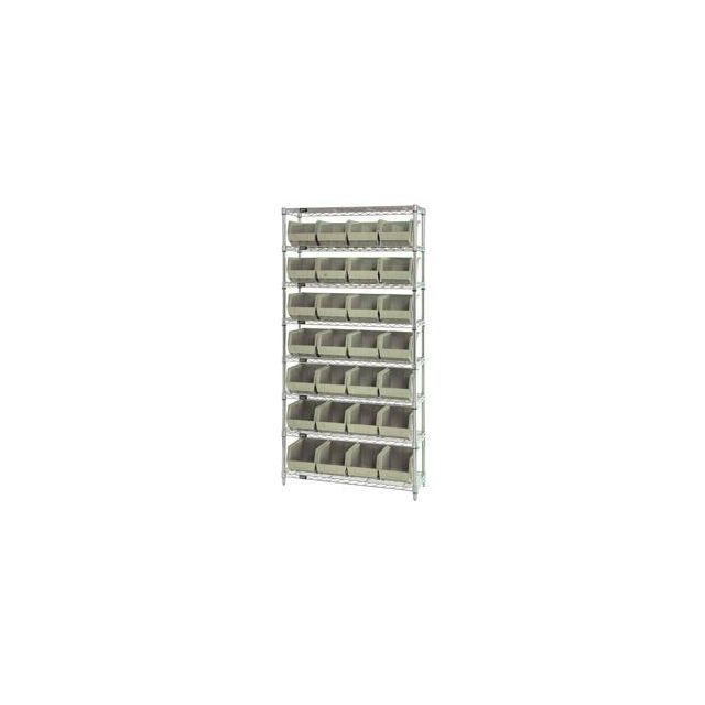 GoVets™ Chrome Wire Shelving w/ 28 Stacking Ivory Bins 36