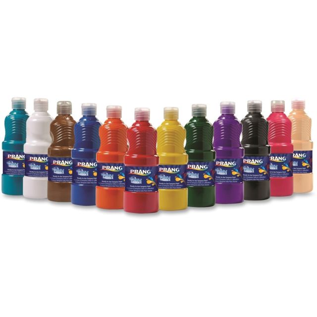 Prang Ultra-Washable Tempera Paint, 16 Oz., Assorted Colors, Pack Of 12 10796