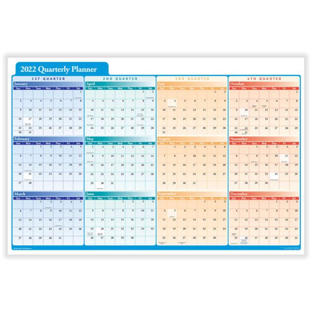 ComplyRight Calendar Planner, 36in x 24in, Quarterly, Black, 2022