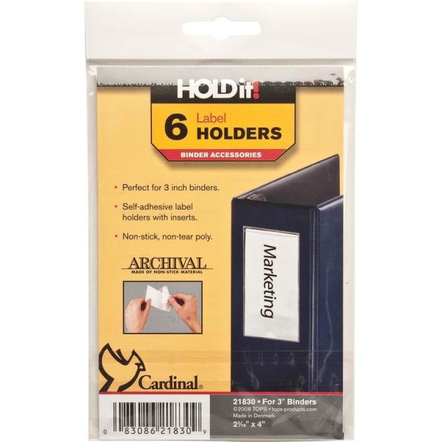 Cardinal HOLDit! Label Holders, 2 3/16in x 4in, Pack Of 6 (Min Order Qty 6) MPN:21830