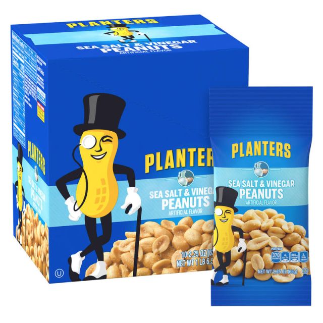 Planters Sea Salt And Vinegar Peanuts, 2.25 Oz, 10 Pouches Per Box, Pack Of 3 Boxes (Min Order Qty 2) MPN:2001