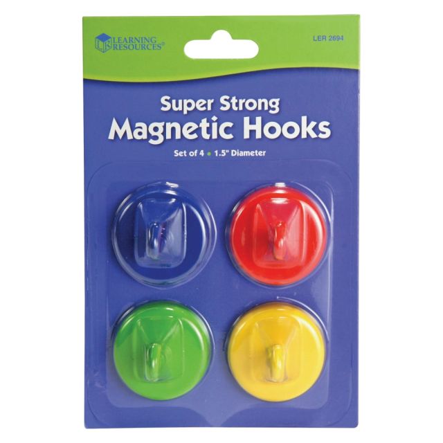 Learning Resources Super Strong Magnetic Hooks Set - for Pocket Chart, Flip Book, Hall Pass, Decoration - Metal - Red, Blue, Green, Yellow - 4 / Pack (Min Order Qty 5) MPN:LER2694
