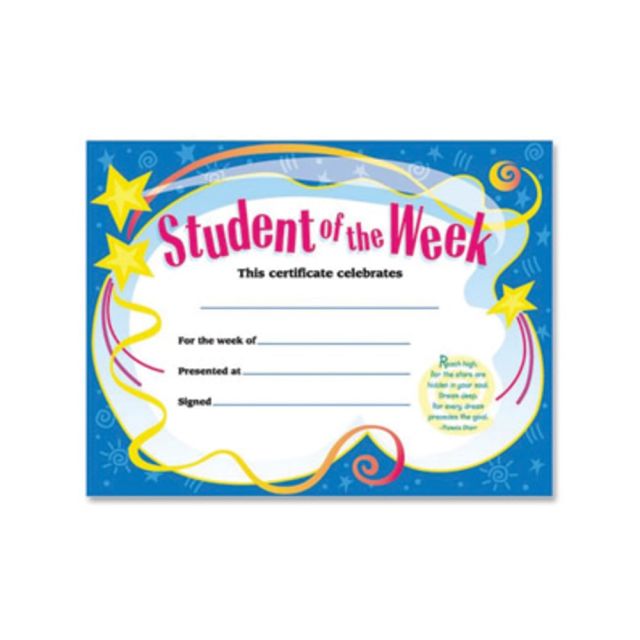 Trend Student of The Week Award Certificate - 