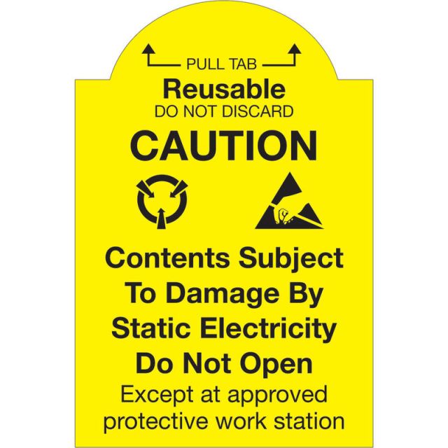 Tape Logic Preprinted Shipping Labels, DL1386, Pull Tab Reusable ? Do Not Discard, Rectangle, 2in x 3in, Yellow/Black, Roll Of 500 (Min Order Qty 2) MPN:DL1386