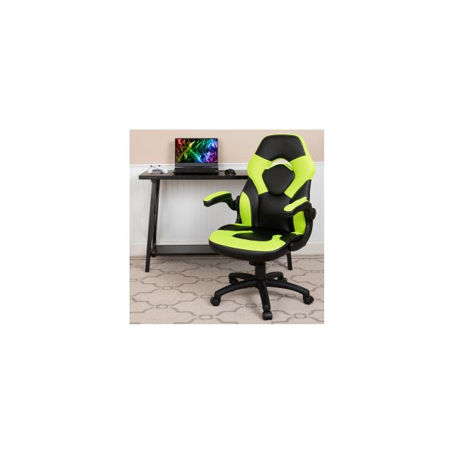 Flash Furniture X10 Racing Style Gaming Chair w/Flip-up Arms LeatherSoft Neon Green/Black 00095-GN-GGCH-