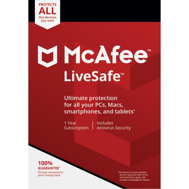 McAfee LiveSafe Antivirus Internet Security Software, I-Year Subscription, Product Key