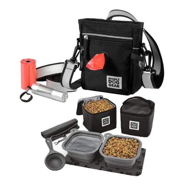 Overland Mobile Dog Gear Day/Night Walking Bag And Dine Away Set Bundle For Medium/Large Dogs, Black MPN:MDG-BUN01
