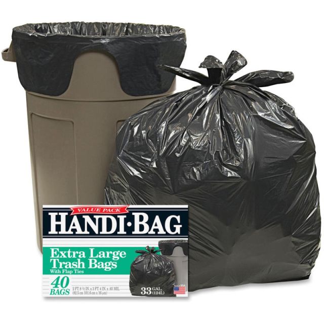 Webster Handi-Bag Wastebasket Bags - Medium Size - 33 gal - 32.50in Width x 40in Length x 40in Depth - 0.70 mil (18 Micron) Thickness - Black - Hexene Resin - 40/Box - Home, Office (Min Order Qty 2) HAB6FTL40