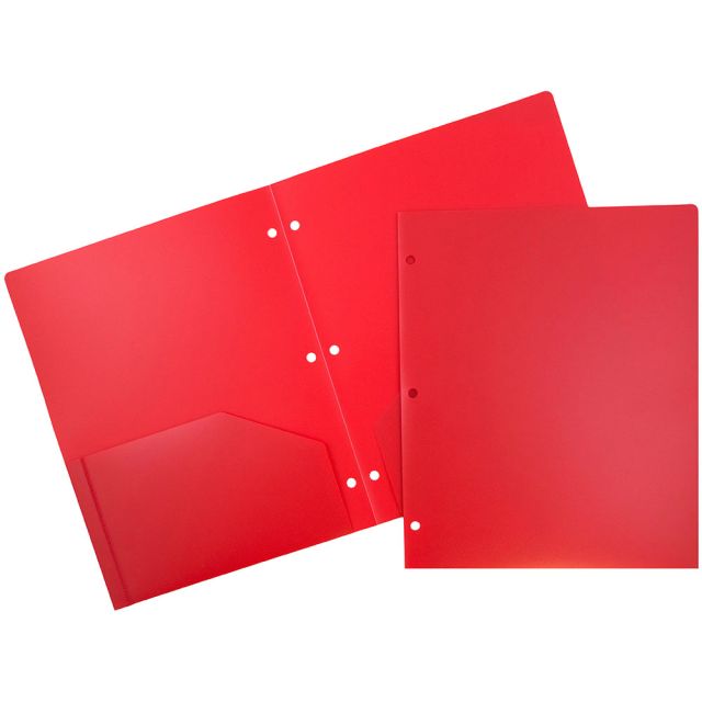 JAM Paper 3-Hole-Punched 2-Pocket Plastic Presentation Folders, 9in x 12in, Red, Pack Of 6 (Min Order Qty 2)