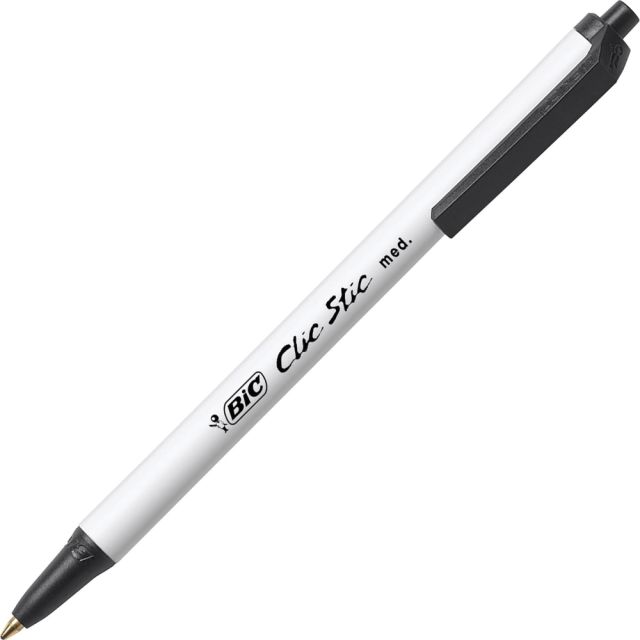 BIC Clic Stick 1.0mm Retractable Ball Pen - Medium Pen Point - 1 mm Pen Point Size - Retractable - Black - White Barrel - 60 / Box (Min Order Qty 2) MPN:CSM60BK