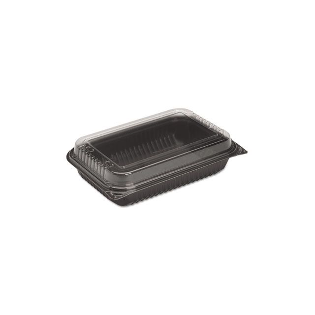 Hinged-Lid Dinner Box, 64 Oz, 11.5 X 8.1 X 3, Black/clear, 100/carton