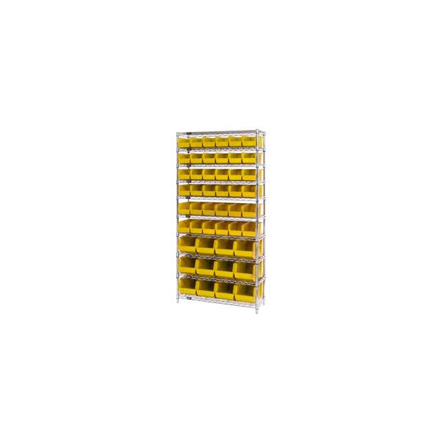 GoVets™ Chrome Wire Shelving With 48 Giant Plastic Stacking Bins Yellow 36x14x74 925YL268