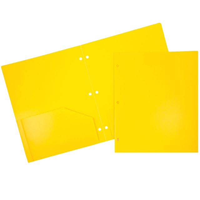 JAM Paper 3-Hole-Punched 2-Pocket Presentation Folders, 9in x 12in, Yellow, Pack Of 6 (Min Order Qty 2)
