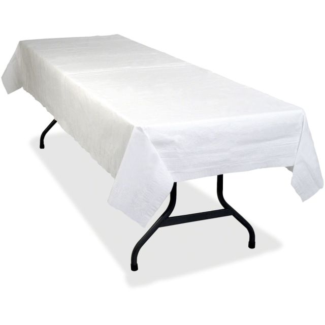 Tablemate Table Set Poly Tissue Table Cover - 108in Length x 54in Width - Poly, Tissue - White - 6 / Pack (Min Order Qty 2) PT549WH