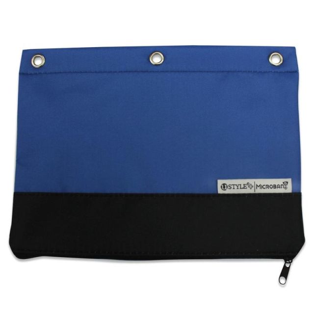 U Style 3-Ring Pencil Pouch With Microban Antimicrobial Protection, 7 1/2in x 9 3/4in, Blue/Black (Min Order Qty 4)