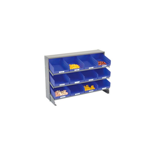 GoVets™ 3 Shelf Bench Pick Rack - 12 Blue Shelf Bins 8 Inch Wide 33x12x21 423BL603