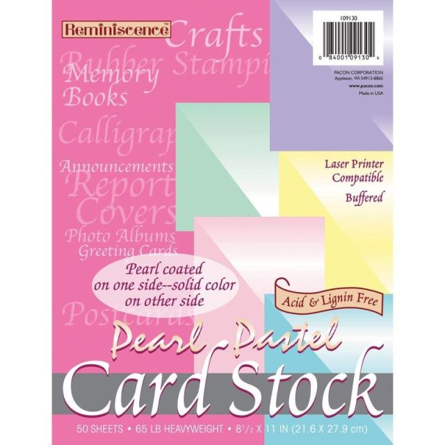 Pacon Card Stock, Letter Paper Size, 65 Lb, Assorted Colors (Min Order Qty 4) MPN:109130