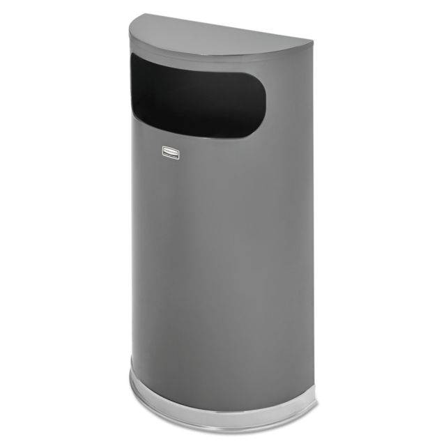Rubbermaid Commercial Half-Round Steel Flat-Top Waste Receptacle, 9 Gallons, 34-3/4inH x 11-1/2in x 20-1/2inD, Anthracite Metallic/Chrome MPN:FGSO820PLANT